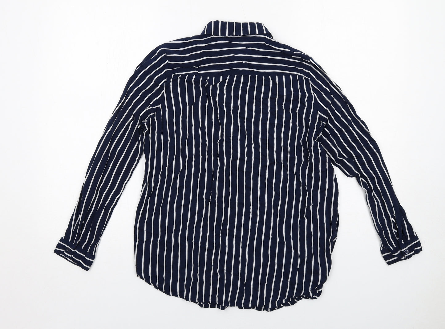 H&M Womens Blue Viscose Basic Button-Up Size 10 Collared