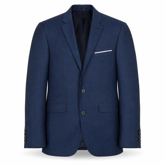 Front view of Burton men’s blue polyester jacket suit jacket, size 38, regular