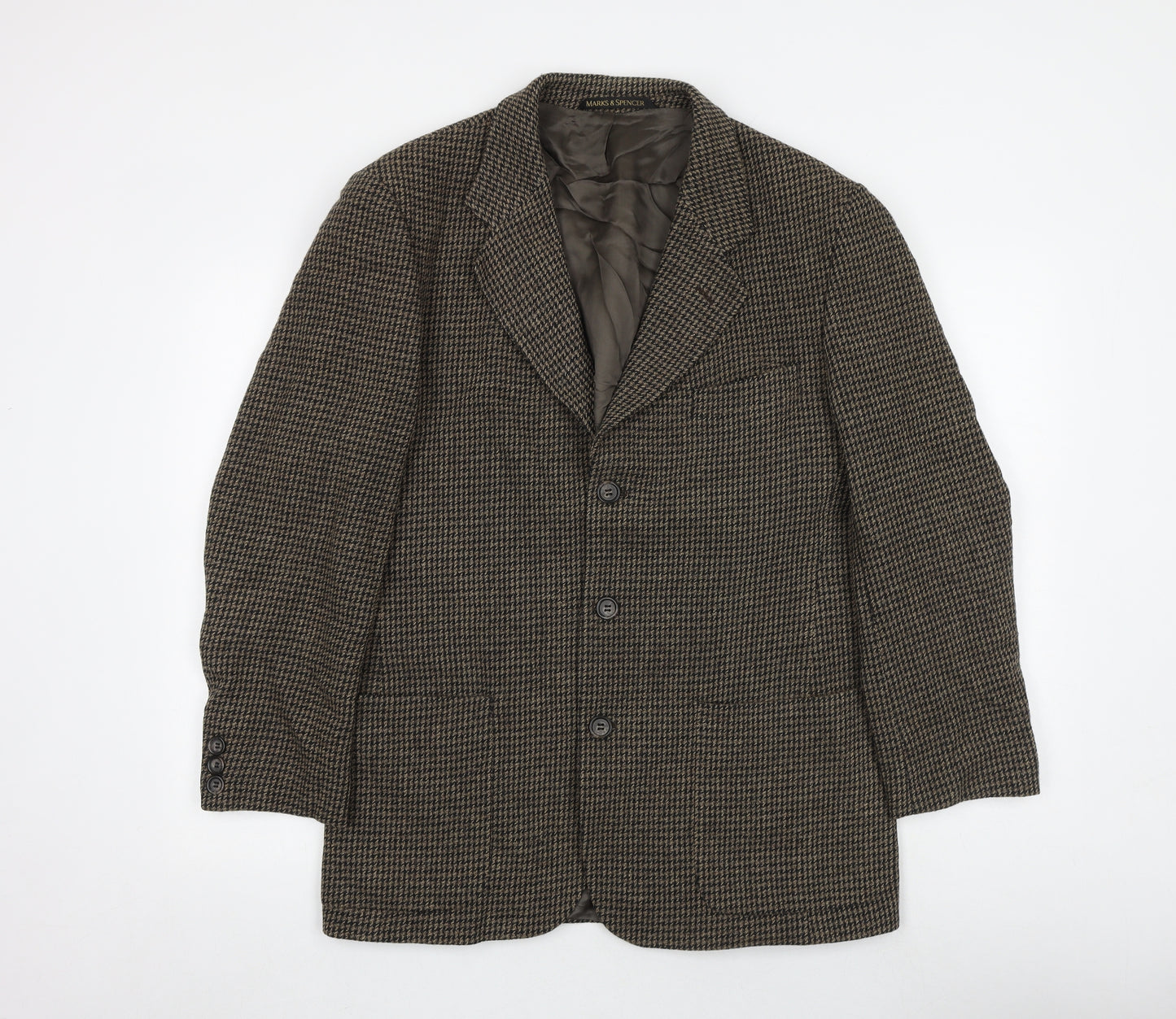 Marks and Spencer Mens Brown Geometric Wool Jacket Blazer Size 40 Regular