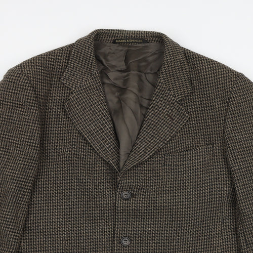Marks and Spencer Mens Brown Geometric Wool Jacket Blazer Size 40 Regular