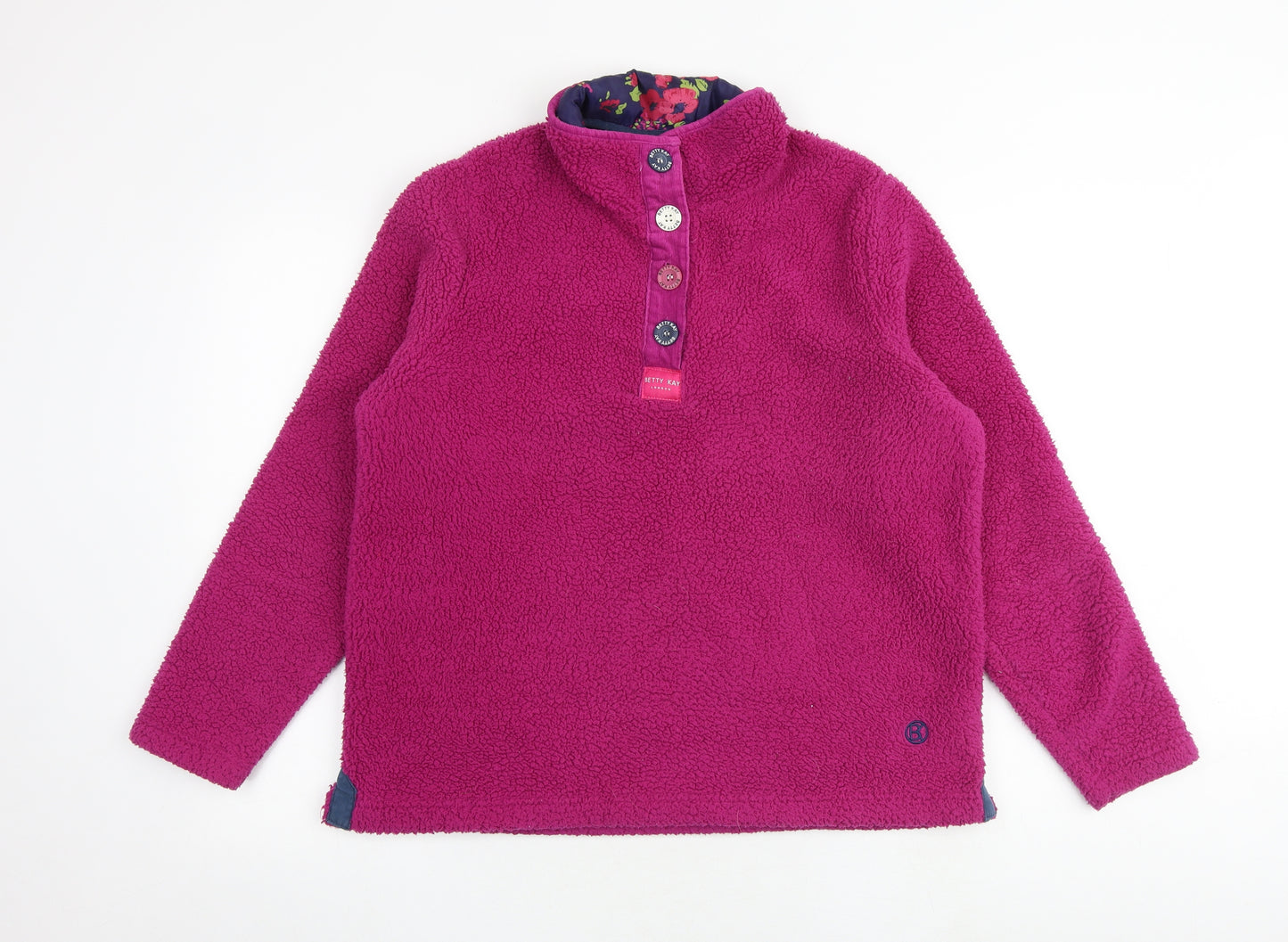 Betty Kay Womens Pink Cotton Pullover Sweatshirt Size M Button - Elbow Patches