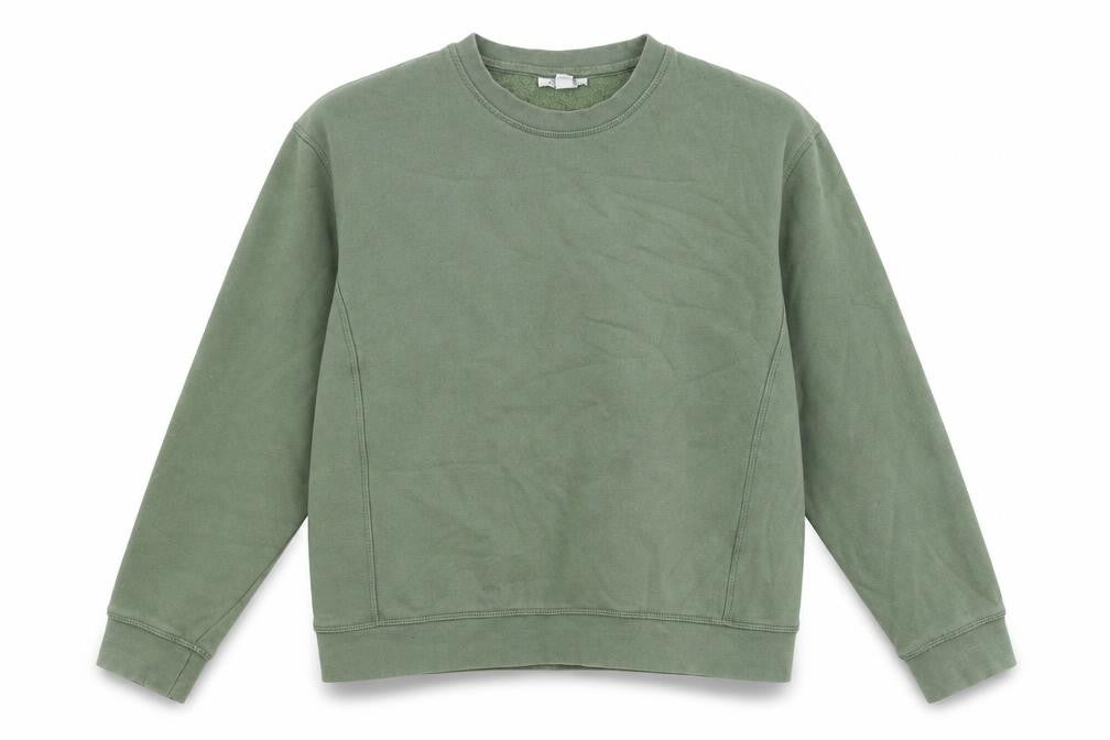 Front view of Topshop women’s green cotton pullover sweatshirt, size S, pullover