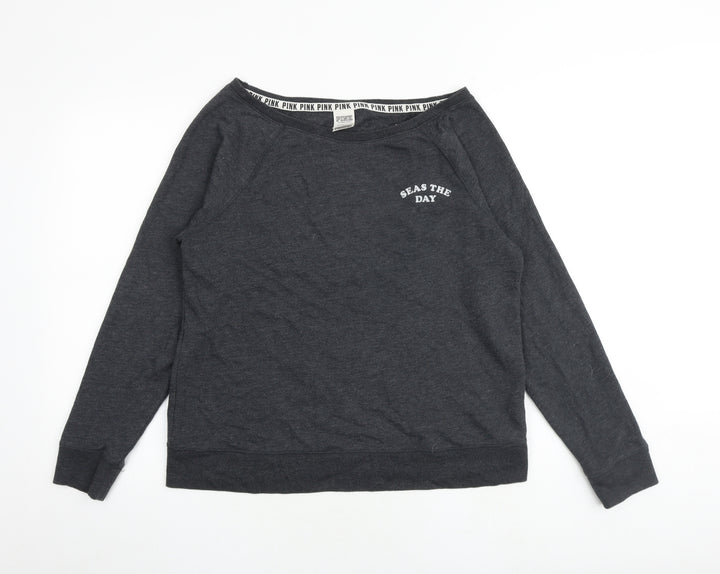 PINK Womens Grey Cotton Pullover Sweatshirt Size S Pullover - Seas the day