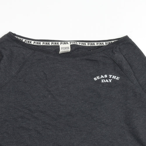 PINK Womens Grey Cotton Pullover Sweatshirt Size S Pullover - Seas the day