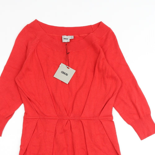 ASOS Womens Red 100% Cotton Sheath Size 10 Boat Neck Pullover