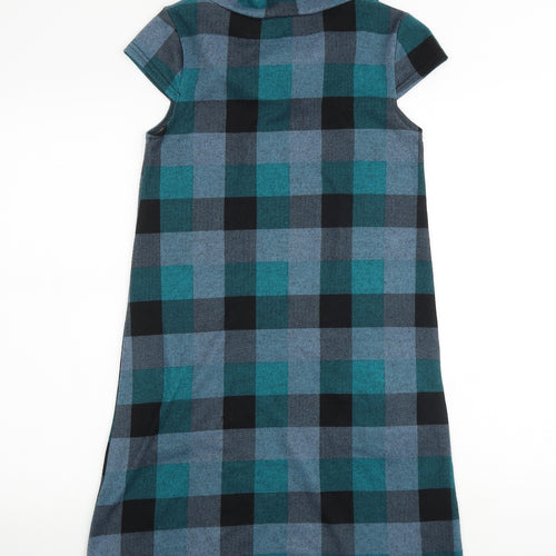 Izabel Womens Ivory Plaid Polyester Shift Size 8 Collared Button