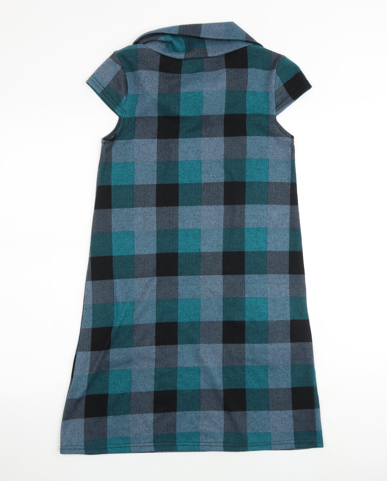 Izabel Womens Ivory Plaid Polyester Shift Size 8 Collared Button