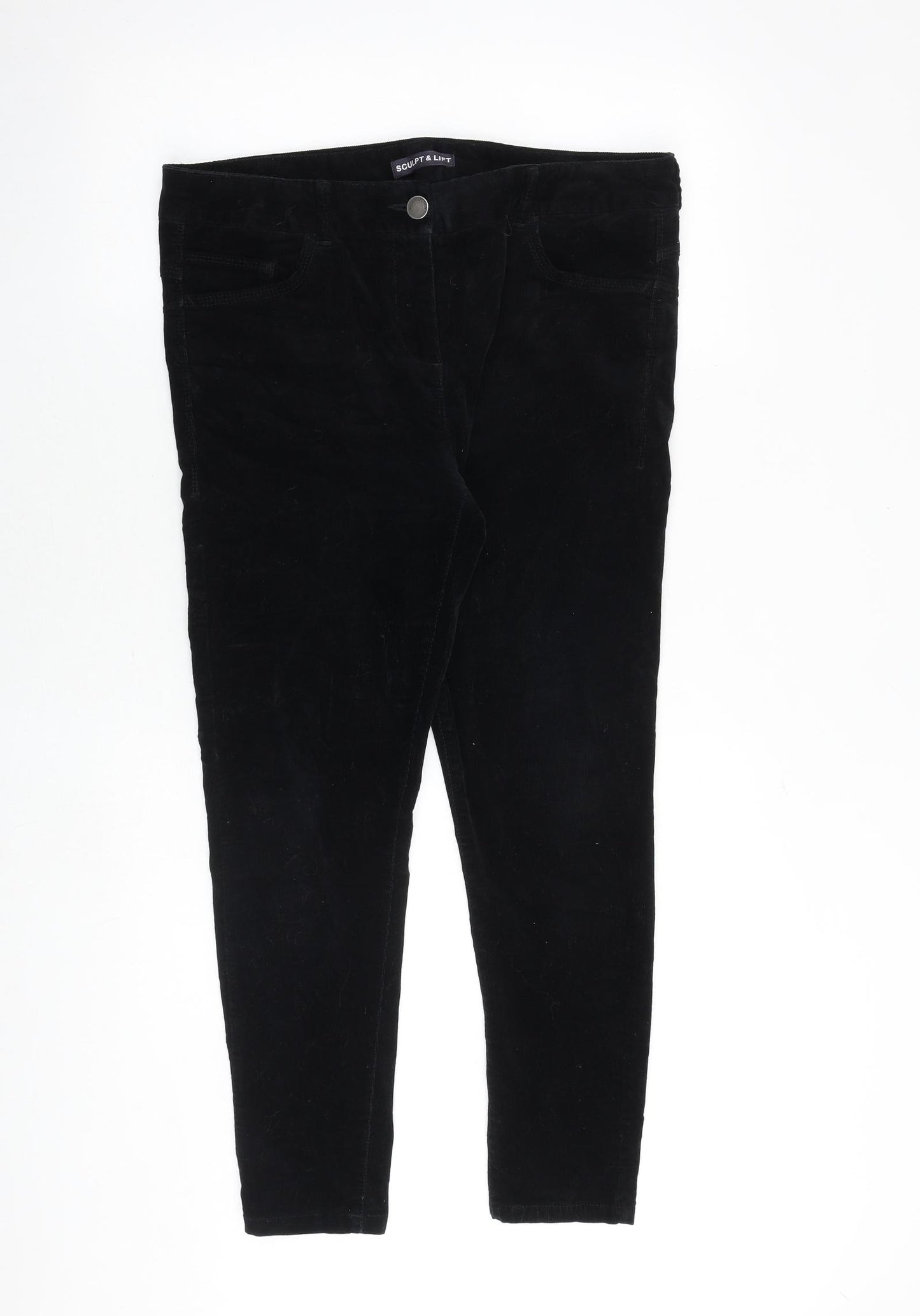Marks and Spencer Womens Black Cotton Trousers Size 14 Regular Zip