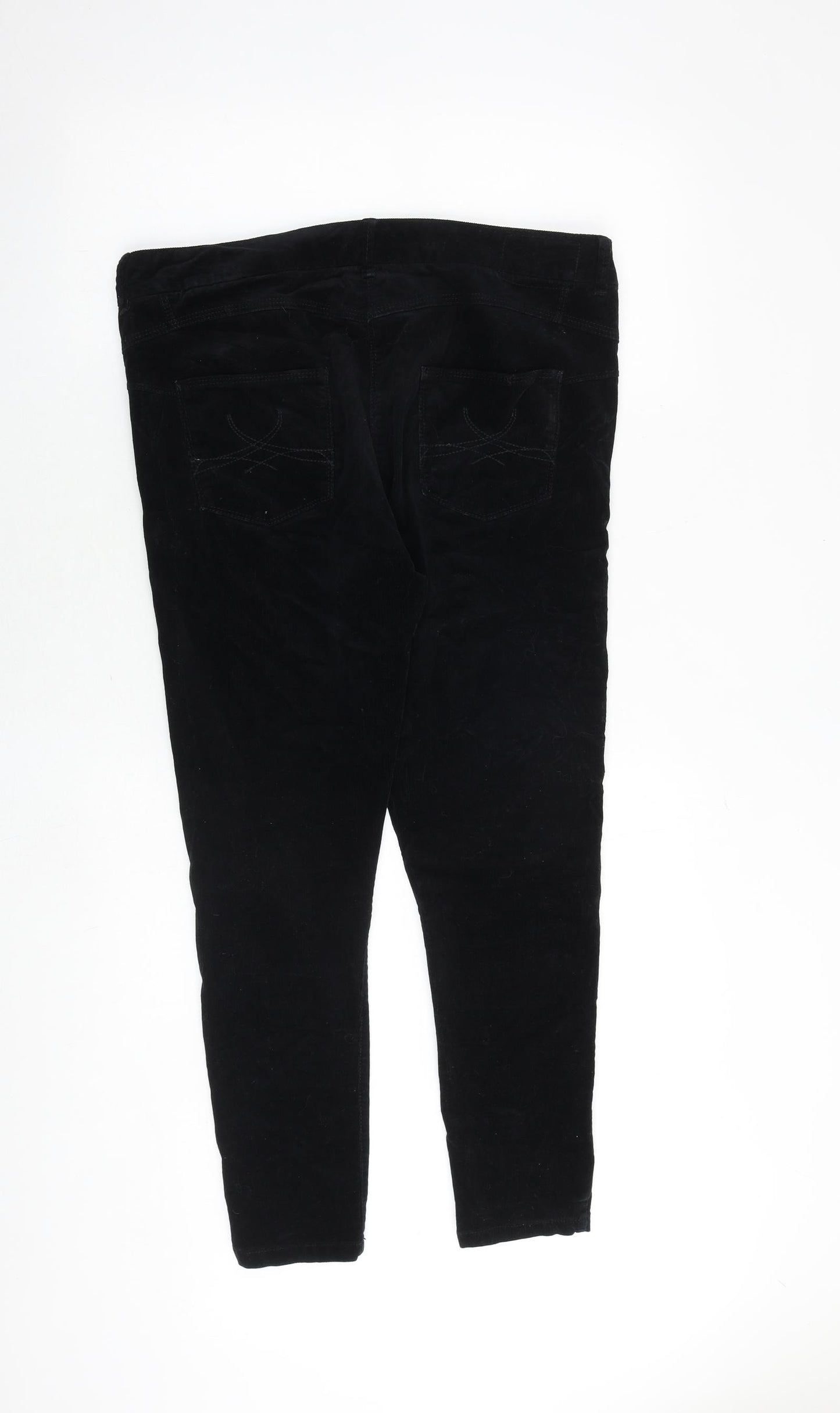 Marks and Spencer Womens Black Cotton Trousers Size 14 Regular Zip