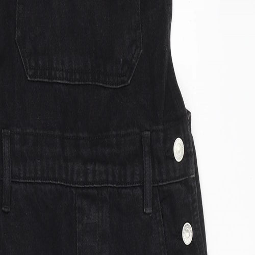 Topshop Womens Black 100% Cotton Dungaree One-Piece Size 8 Buckle