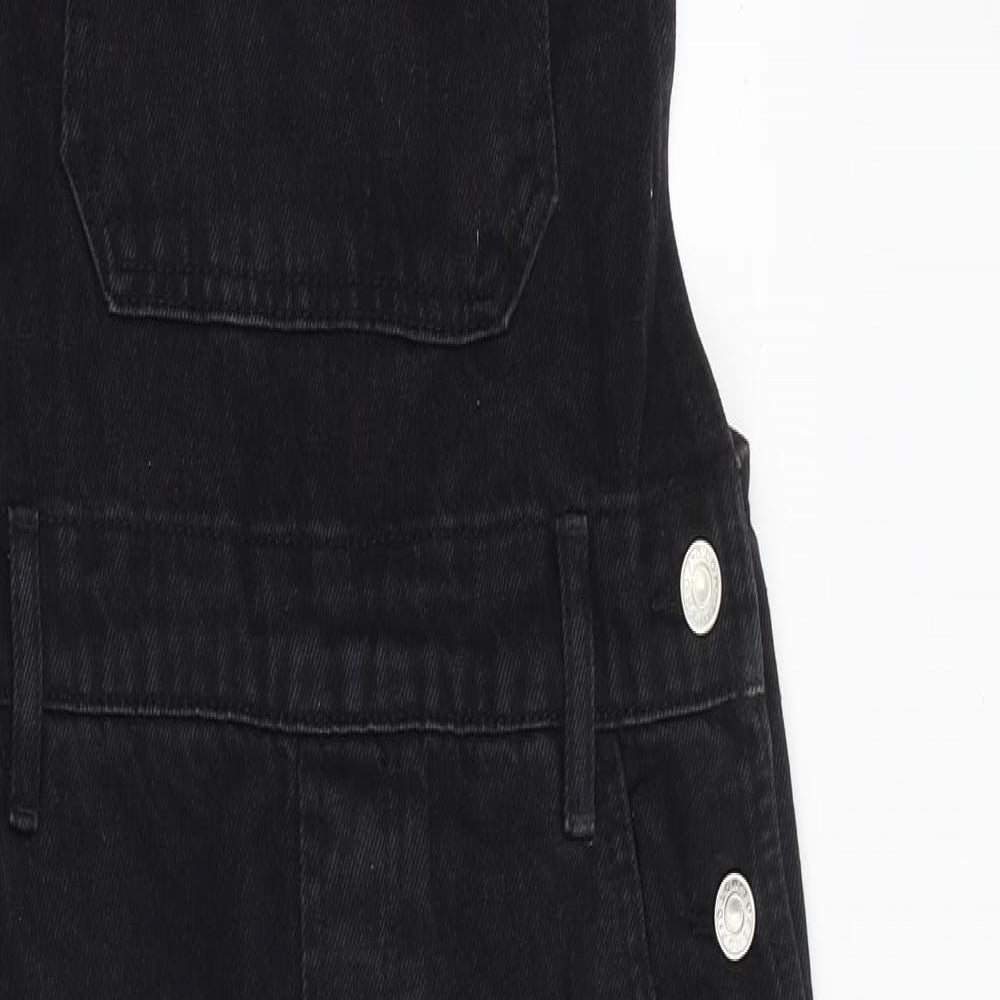 Topshop Womens Black 100% Cotton Dungaree One-Piece Size 8 Buckle