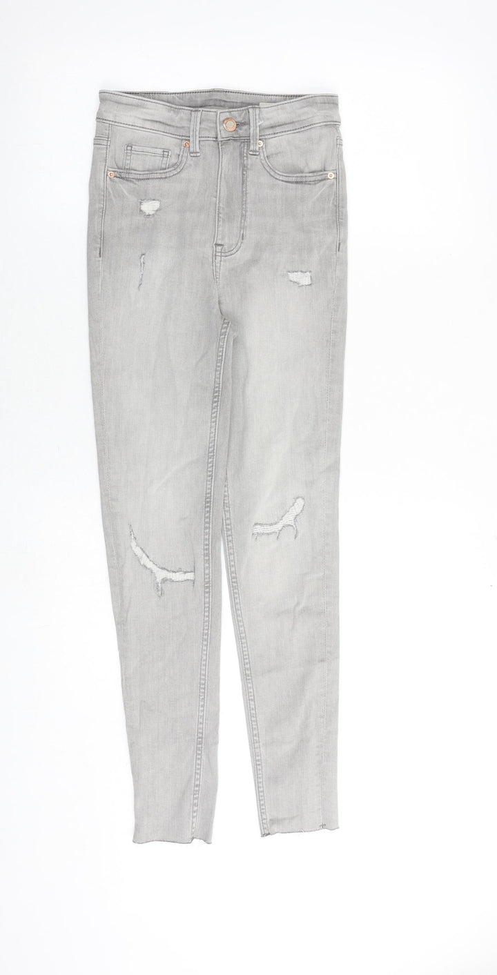 Marks and Spencer Womens Grey Cotton Skinny Jeans Size 6 Slim Zip