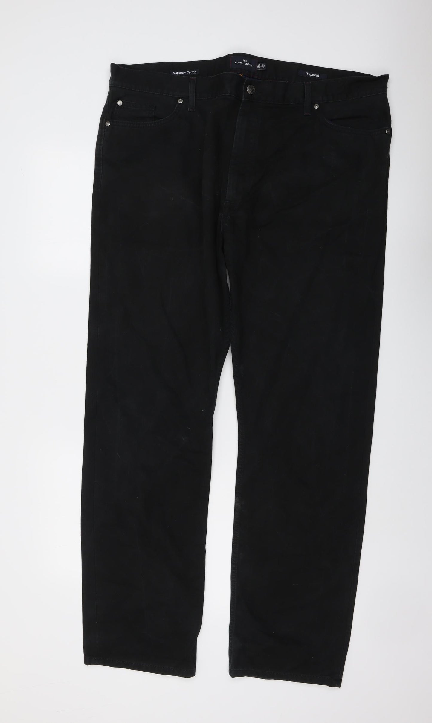 Blue Harbour Mens Black Cotton Tapered Jeans Size 42 in L33 in Regular Button