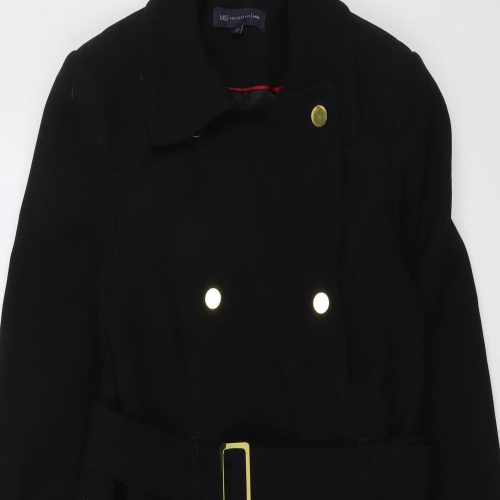 Marks and Spencer Womens Black Trench Coat Coat Size 10 Button