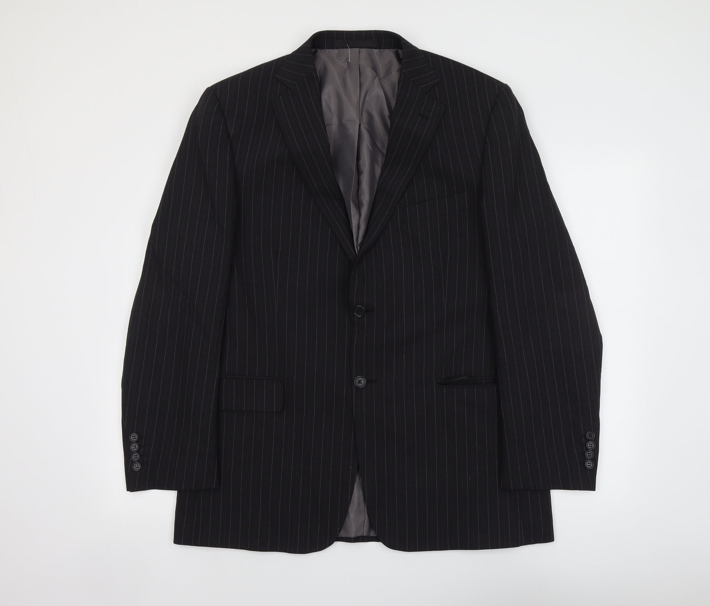 Marks and Spencer Mens Grey Striped Polyester Jacket Suit Jacket Size 42 Regular