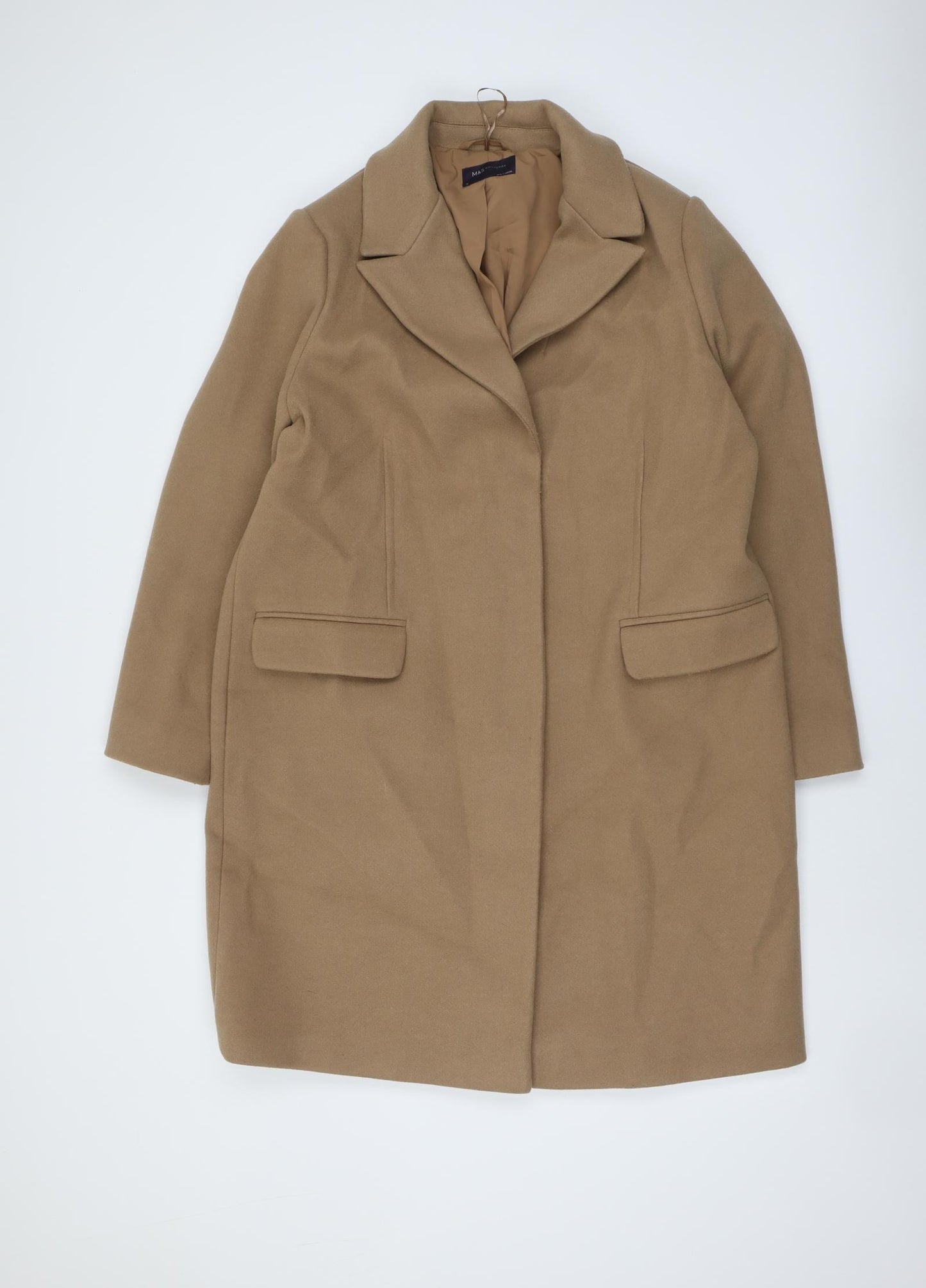 Marks and Spencer Womens Beige Overcoat Coat Size 16 Snap