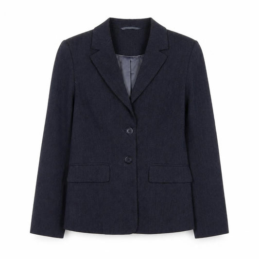 Front view of Next women’s blue striped jacket blazer, size UK 10, button