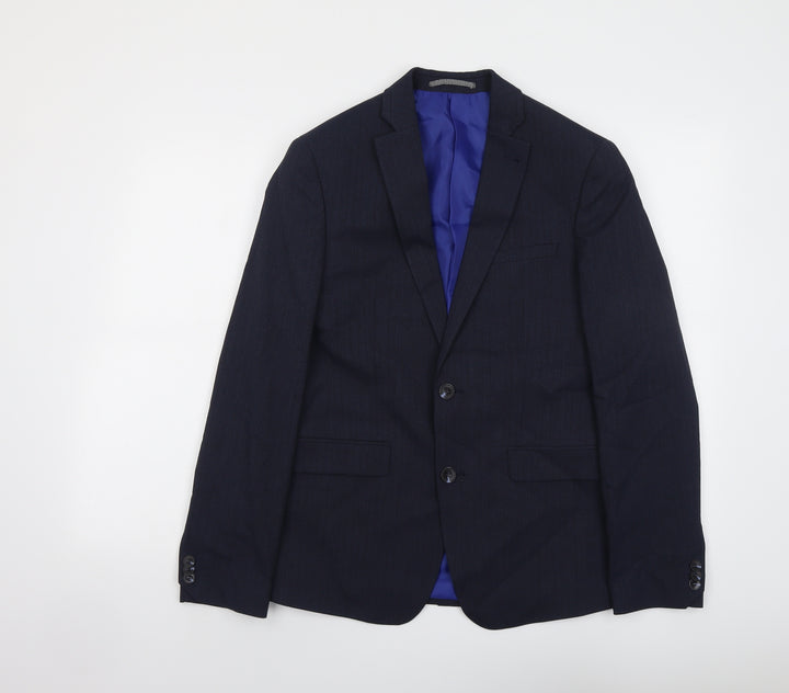 Marks and Spencer Mens Blue Striped Polyester Jacket Suit Jacket Size 36 Regular