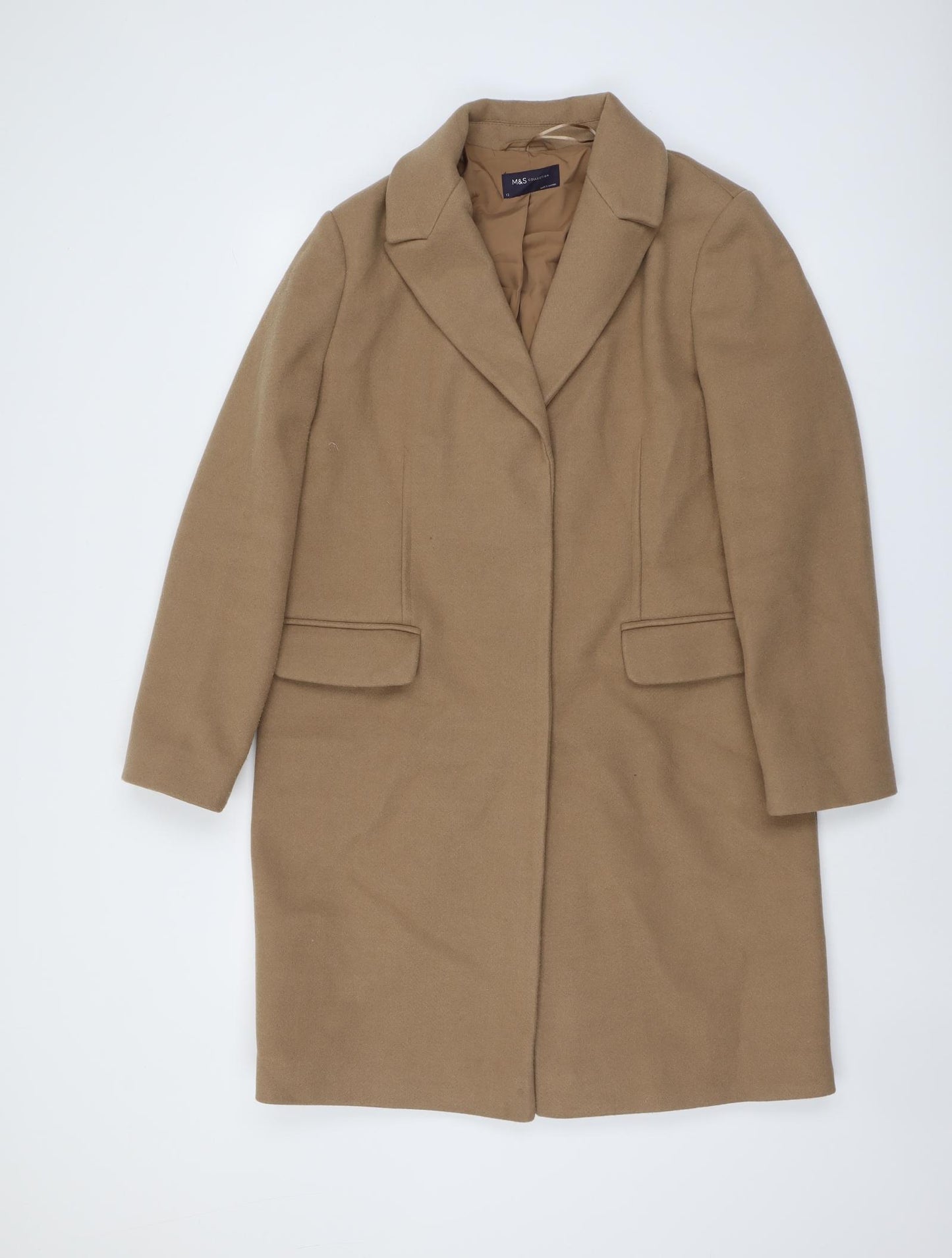Marks and Spencer Womens Beige Overcoat Coat Size 12 Snap