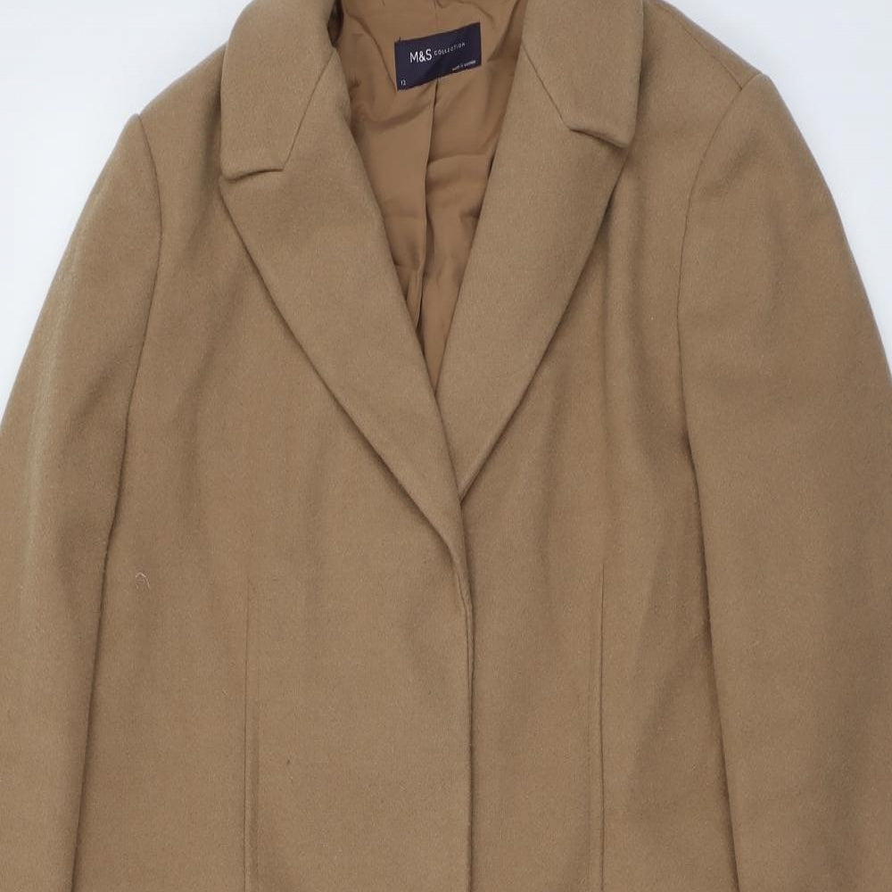 Marks and Spencer Womens Beige Overcoat Coat Size 12 Snap