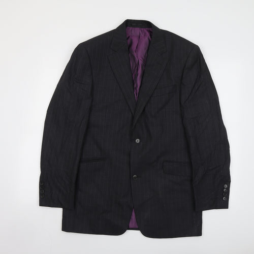 Racing Green Mens Grey Striped Wool Jacket Suit Jacket Size 42 Regular