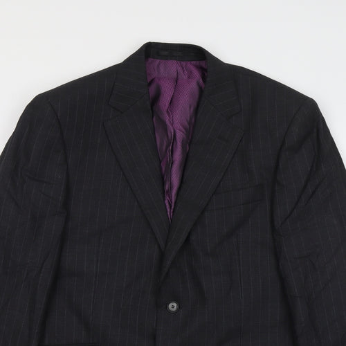 Racing Green Mens Grey Striped Wool Jacket Suit Jacket Size 42 Regular