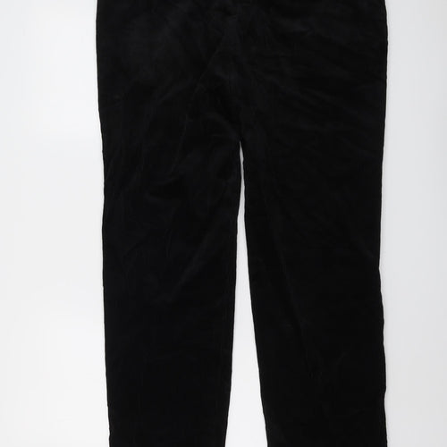 Marks and Spencer Mens Black Cotton Trousers Size 36 in L31 in Regular Button