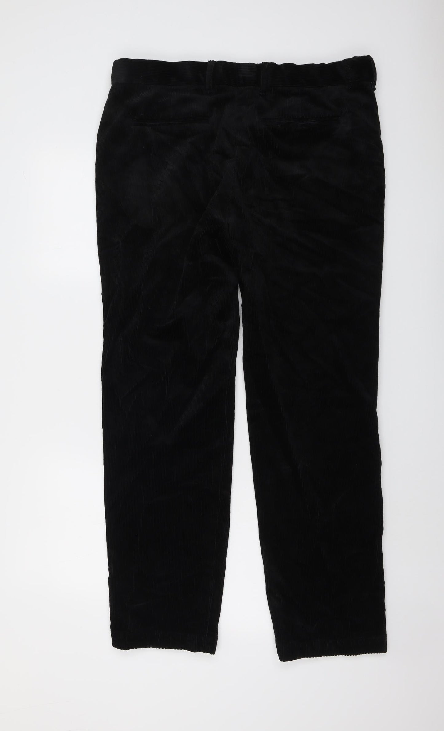 Marks and Spencer Mens Black Cotton Trousers Size 36 in L31 in Regular Button