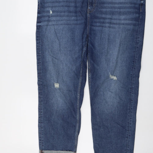 Marks and Spencer Womens Blue Cotton Mom Jeans Size 20 L25 in Regular Button