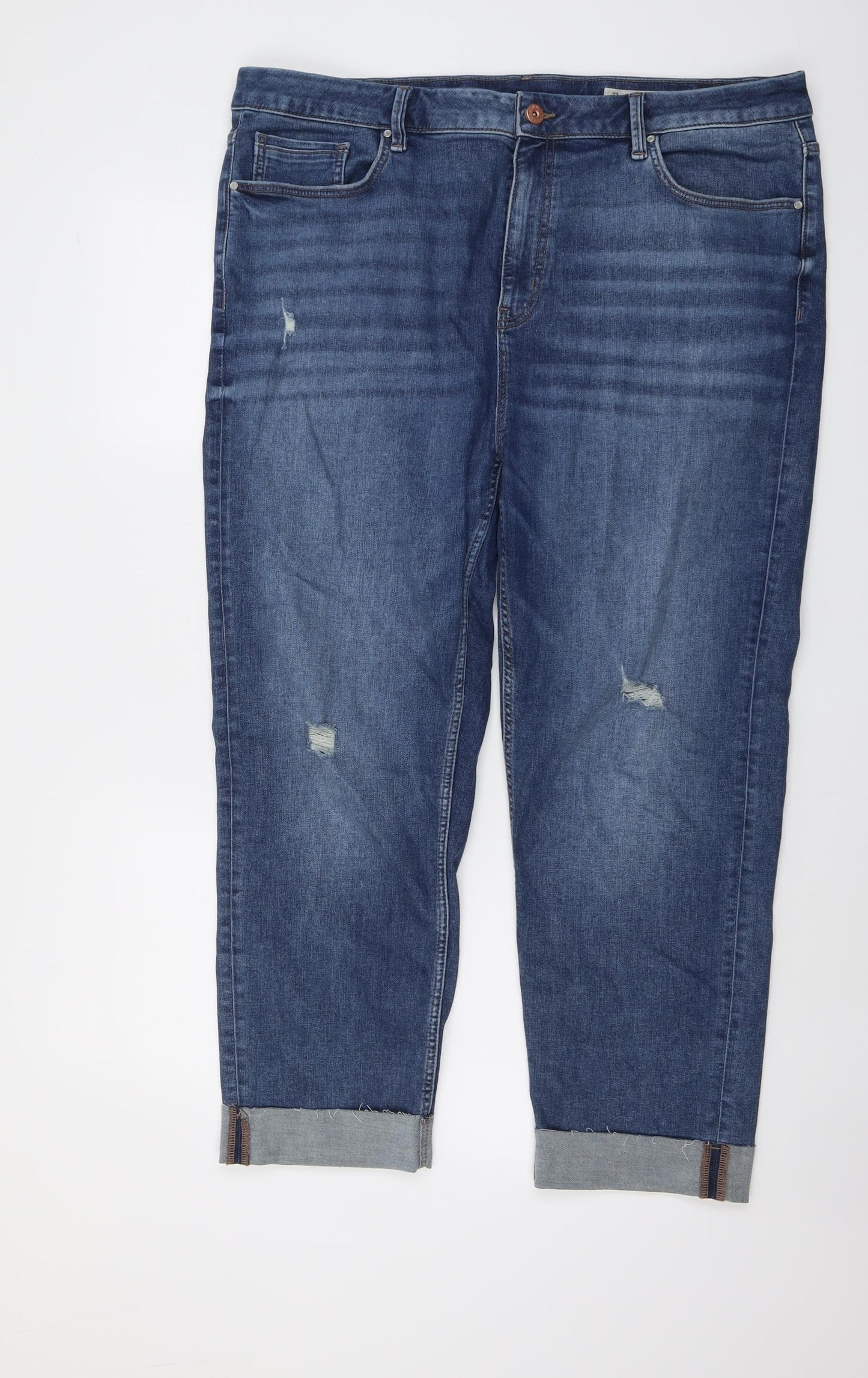 Marks and Spencer Womens Blue Cotton Mom Jeans Size 20 L25 in Regular Button