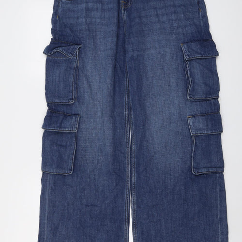 Marks and Spencer Girls Blue Cotton Wide-Leg Jeans Size 14-15 Years Regular Button - Cargo