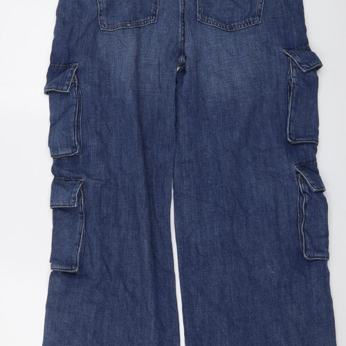 Marks and Spencer Girls Blue Cotton Wide-Leg Jeans Size 14-15 Years Regular Button - Cargo