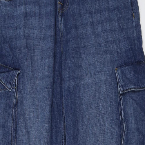 Marks and Spencer Girls Blue Cotton Wide-Leg Jeans Size 14-15 Years Regular Button - Cargo