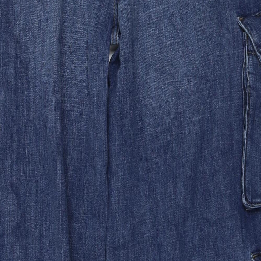 Marks and Spencer Girls Blue Cotton Wide-Leg Jeans Size 14-15 Years Regular Button - Cargo