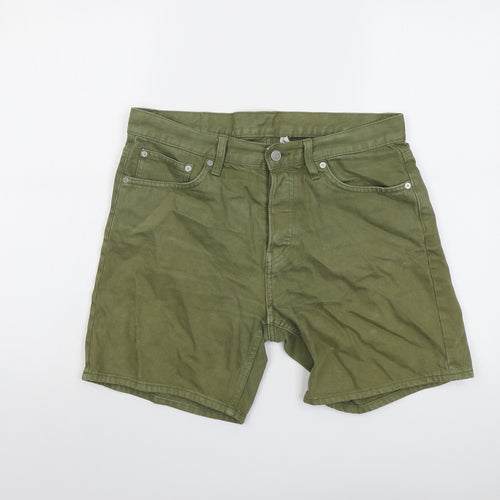 Weekday Mens Green Cotton Chino Shorts Size 30 in L7 in Regular Button