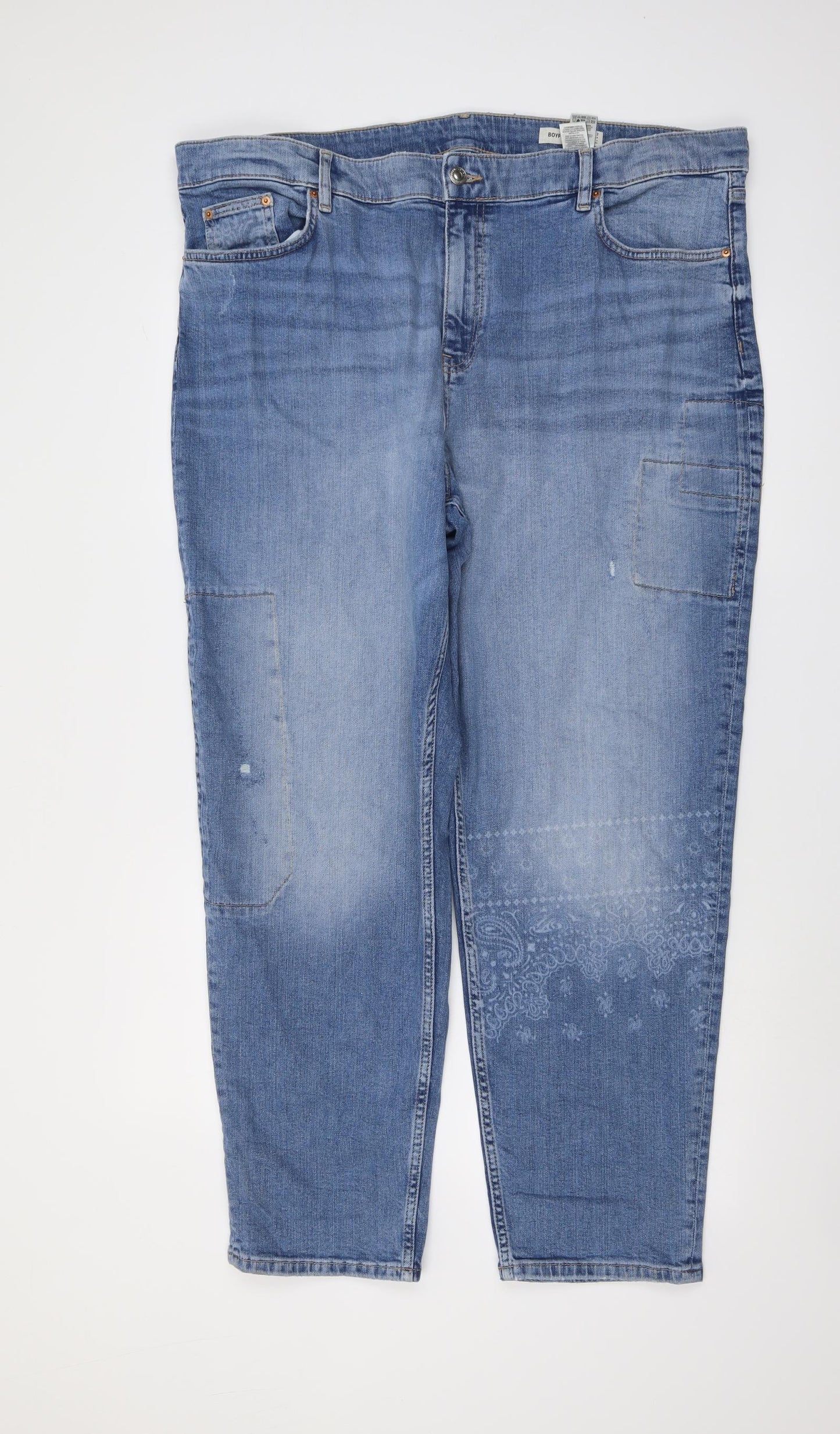 Marks and Spencer Womens Blue Cotton Mom Jeans Size 22 L28 in Regular Button