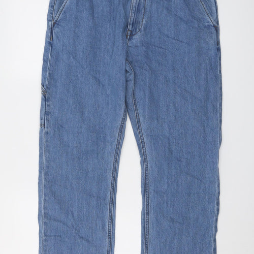 Marks and Spencer Mens Blue Cotton Straight Jeans Size 32 in L33 in Regular Button