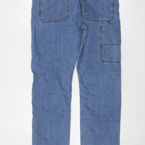Marks and Spencer Mens Blue Cotton Straight Jeans Size 32 in L33 in Regular Button