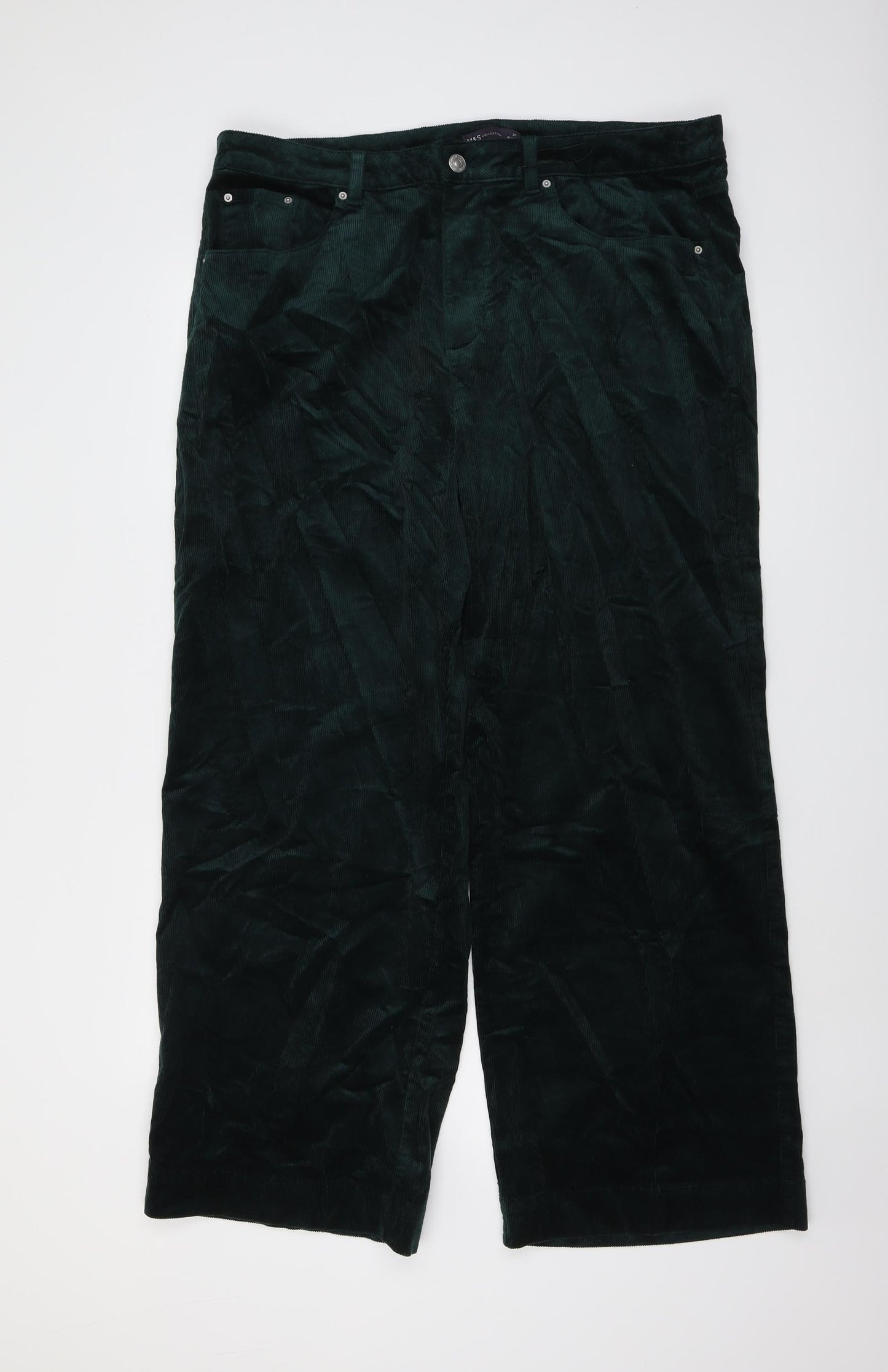 Marks and Spencer Womens Green Cotton Trousers Size 20 L30 in Regular Button