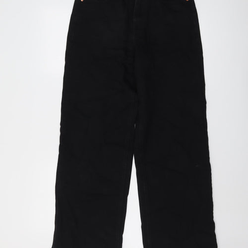 Marks and Spencer Womens Black Cotton Wide-Leg Jeans Size 10 L29 in Regular Button