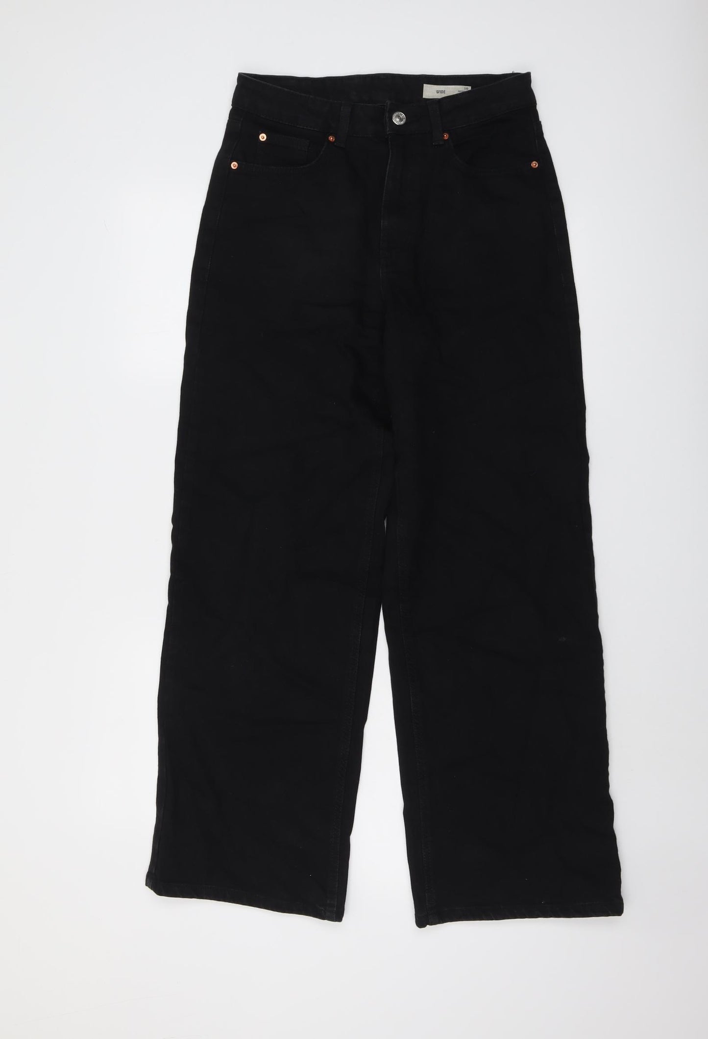 Marks and Spencer Womens Black Cotton Wide-Leg Jeans Size 10 L29 in Regular Button