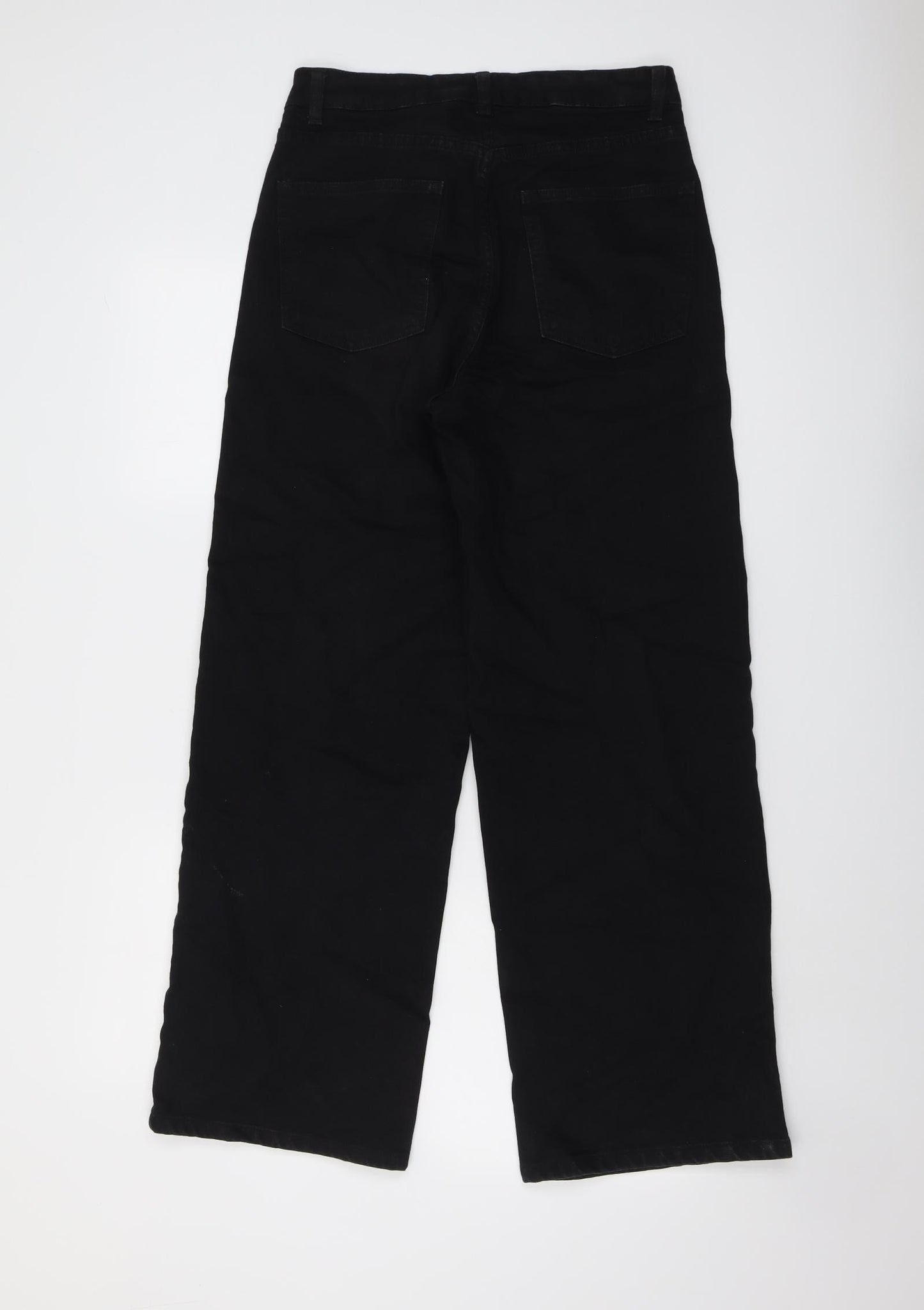 Marks and Spencer Womens Black Cotton Wide-Leg Jeans Size 10 L29 in Regular Button