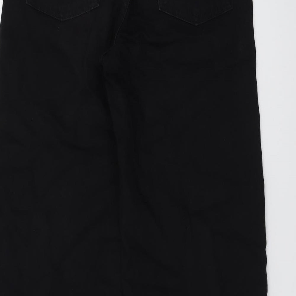 Marks and Spencer Womens Black Cotton Wide-Leg Jeans Size 10 L29 in Regular Button