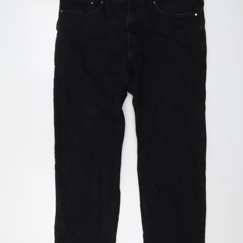 Marks and Spencer Mens Black Cotton Straight Jeans Size 34 in L29 in Regular Button