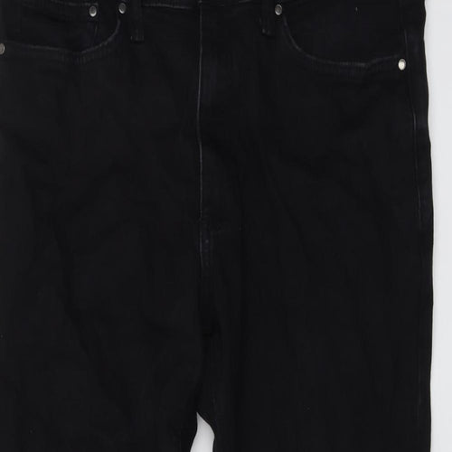 Marks and Spencer Mens Black Cotton Straight Jeans Size 34 in L29 in Regular Button