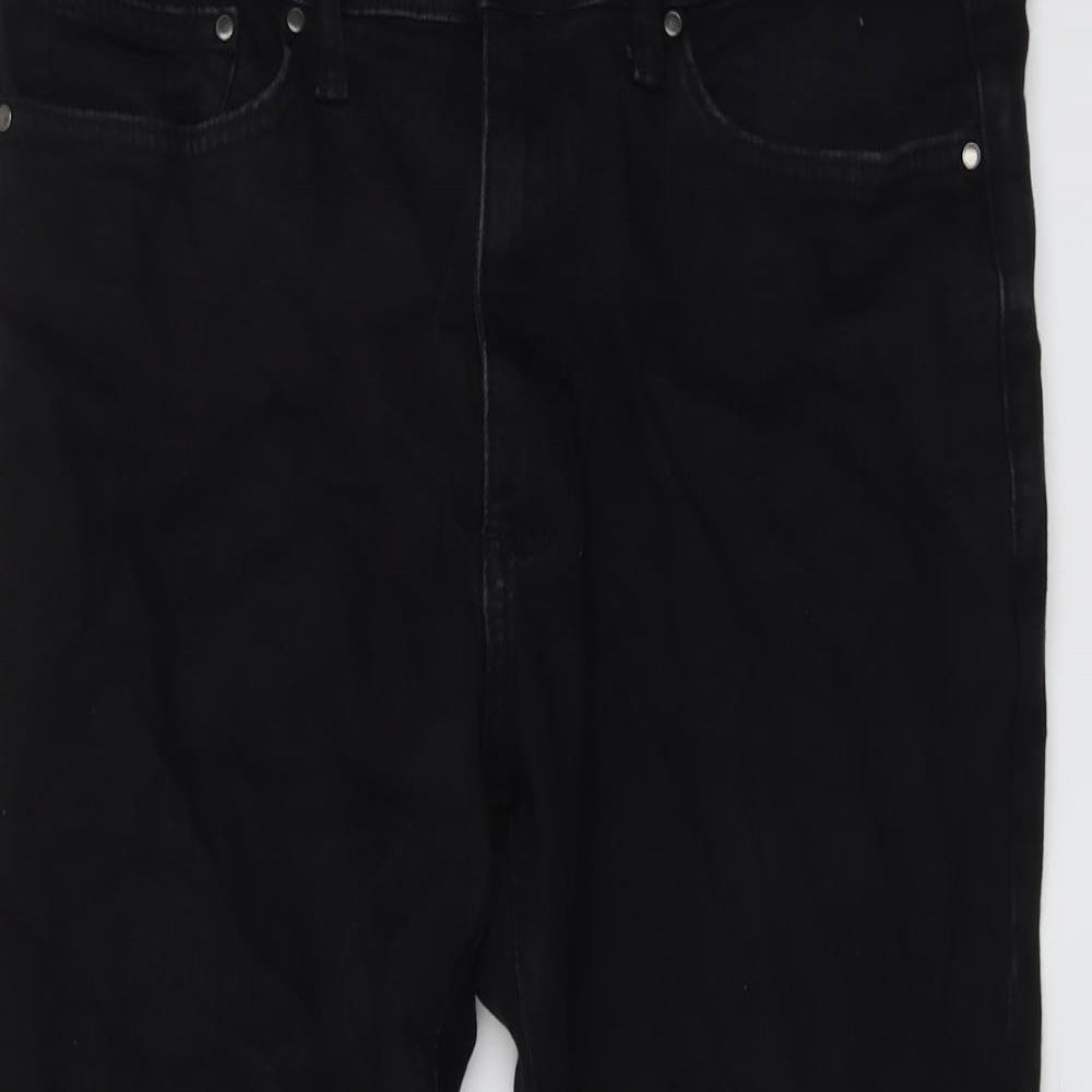 Marks and Spencer Mens Black Cotton Straight Jeans Size 34 in L29 in Regular Button