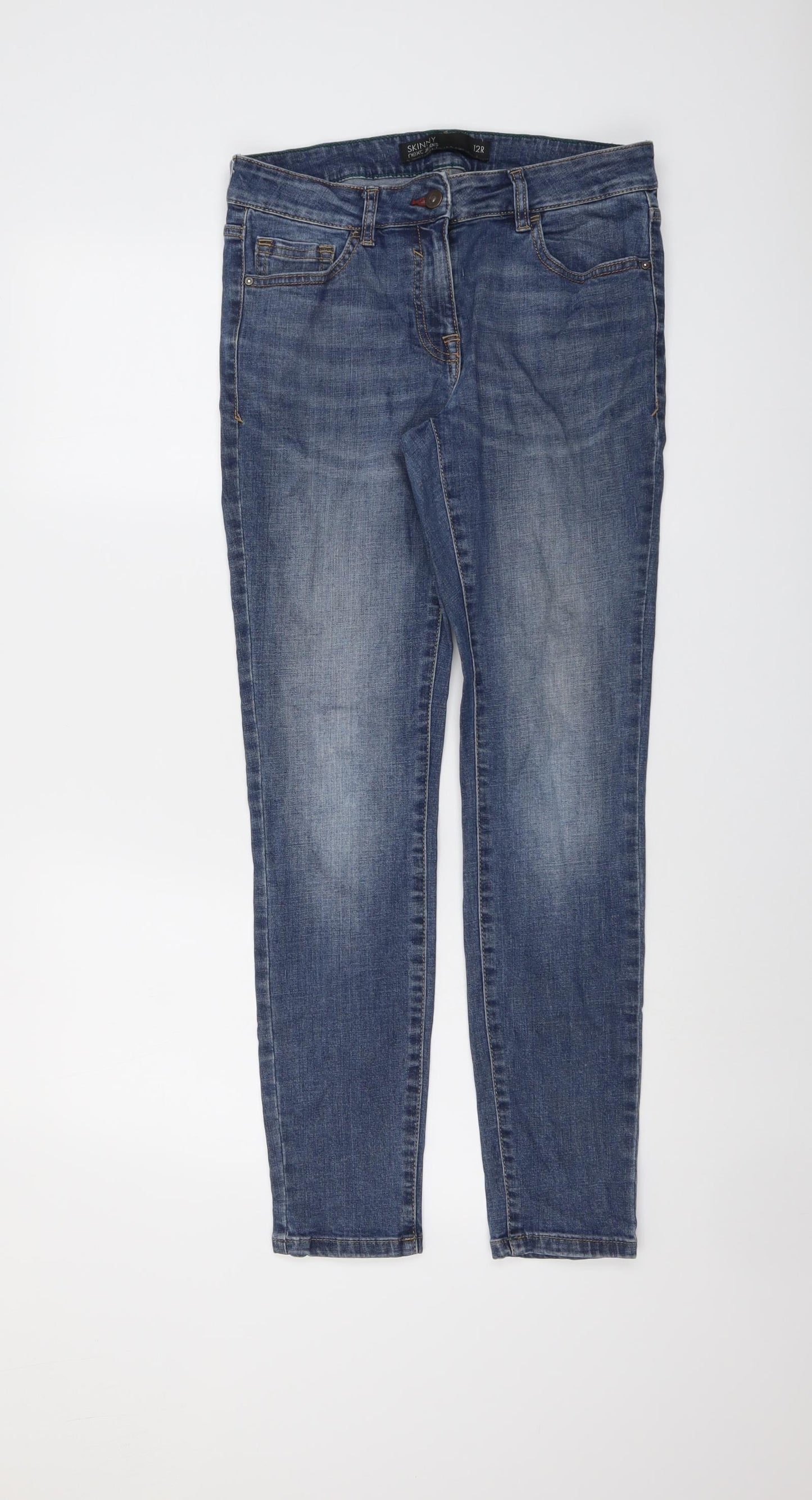 NEXT Womens Blue Cotton Skinny Jeans Size 12 L29 in Regular Button
