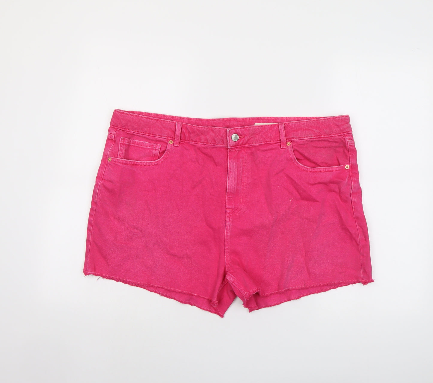 Marks and Spencer Womens Pink Cotton Mom Shorts Size 20 L3 in Regular Button