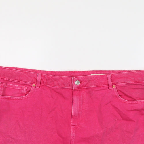 Marks and Spencer Womens Pink Cotton Mom Shorts Size 20 L3 in Regular Button
