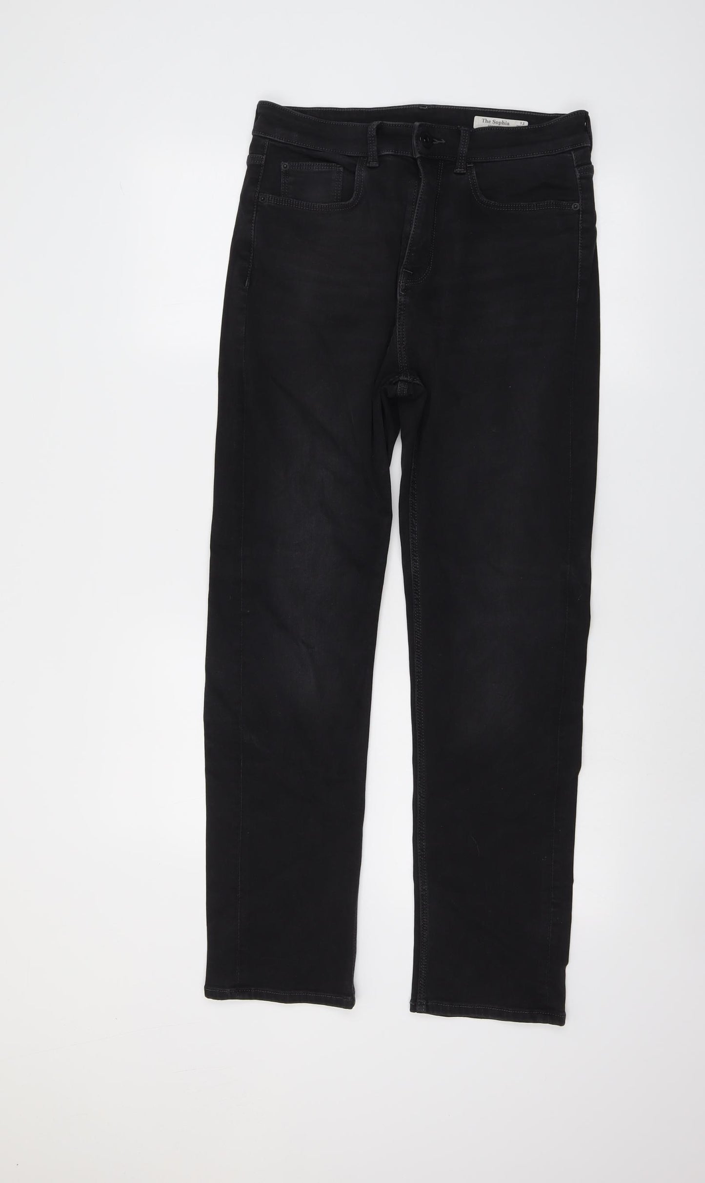 Marks and Spencer Womens Black Cotton Straight Jeans Size 12 L29 in Regular Button
